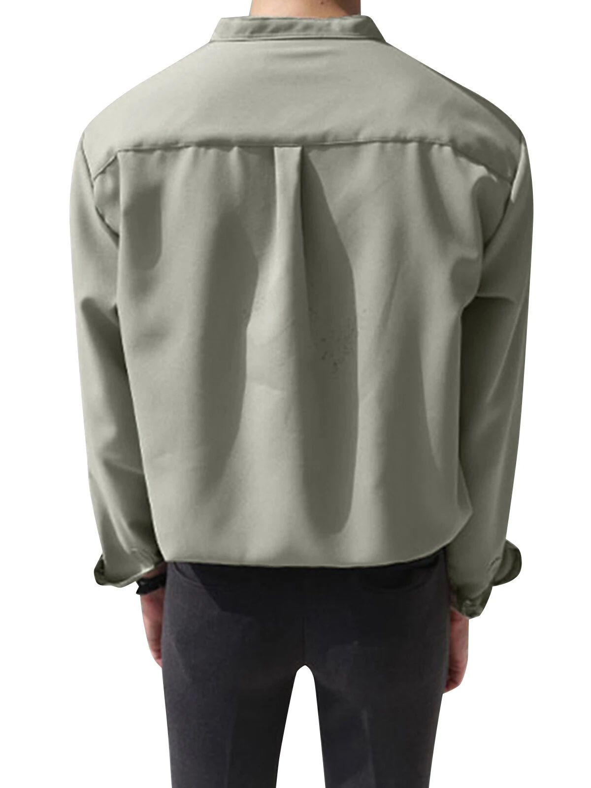 Men Stand-up Collar Silky Solid Color Shirt 10 Men Stand-up Collar Silky Solid Color Shirt - Image 8