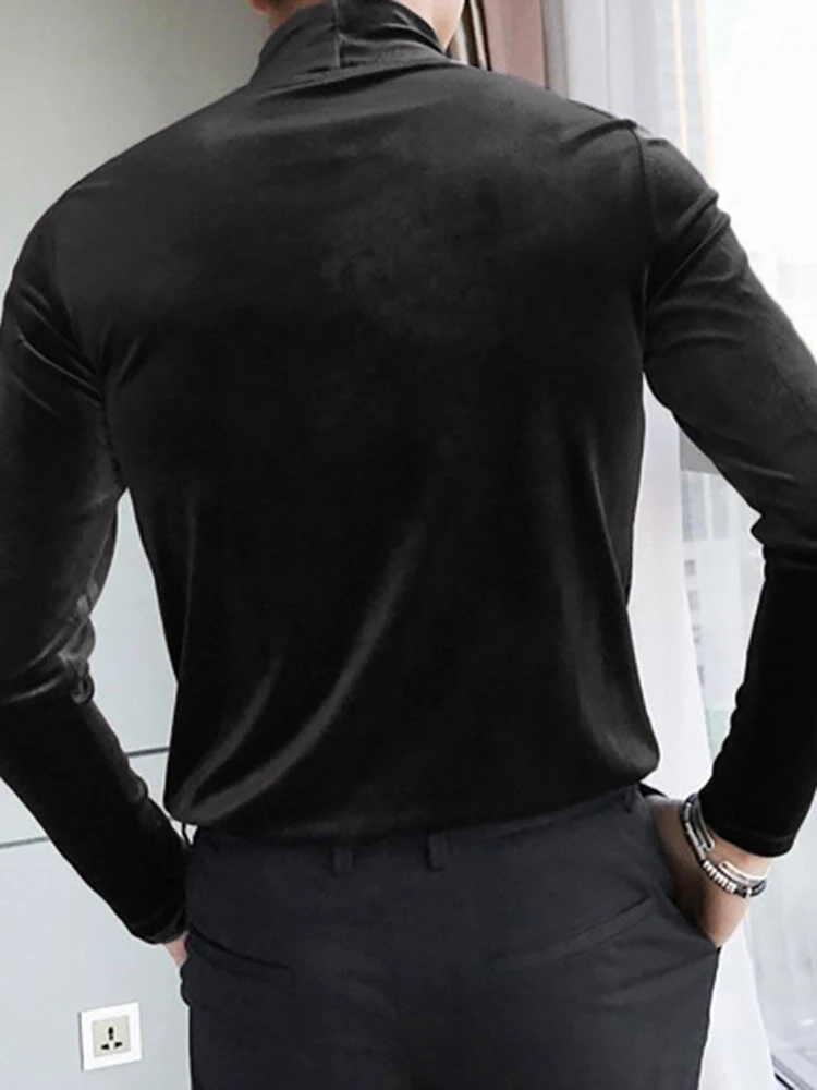 Men High Neck Velvet Long Sleeve T-Shirt 5 Men High Neck Velvet Long Sleeve T-Shirt - Image 3