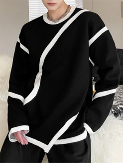Mens Contrast Patchwork Irregular Long Sleeve T-shirt -Incerun Shop 684e89b5 6c0a 4aae 8552 a2771b37750f