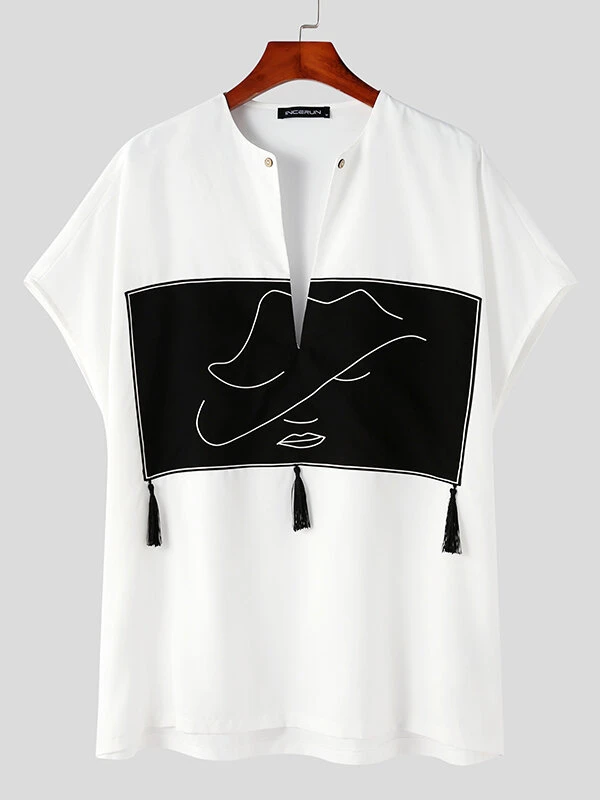 Mens Muslim Abstract Print Fringe Design Two Pieces Outfits 7 Mens Muslim Abstract Print Fringe Design Two Pieces Outfits - Image 5