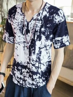 Mens Print Loose V-Neck T-Shirts -Incerun Shop 6905d32d 9838 41d2 b1b6 d78b7a58564e