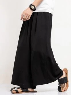 Mens Solid Loose Wide Leg Warrior Pants With Pocket -Incerun Shop 6907b369 89e5 4029 b154 2794ab3d4fe8