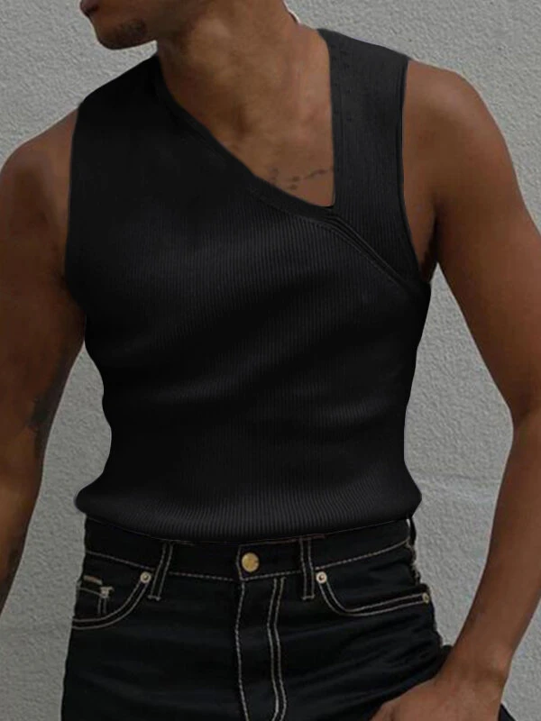 Men Knitted Pit Strip Cutout Bevel Collar Vest 5 Men Knitted Pit Strip Cutout Bevel Collar Vest - Image 3