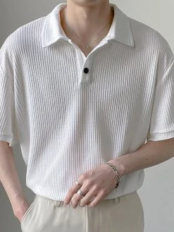 Men Textured Lapel Half Sleeve T-shirt -Incerun Shop 694f62b0 ef03 4677 a67d 5592894f363e