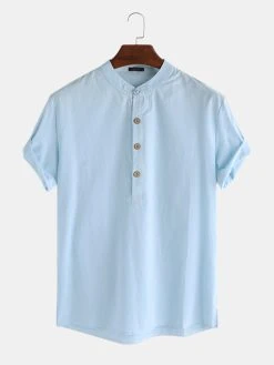 Men Cotton Linen Retro Solid Casual Henley Shirt -Incerun Shop 695979d3 6577 4908 b458 6cae56bbe76a