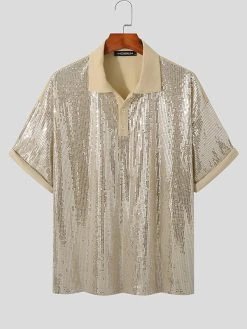 Mens Sequin Sparkle Glitter Patchwork Shirt -Incerun Shop 69aca9db edfe 442c 92e7 d22d91870fd5