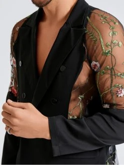 Men's Mesh Patchwork Floral Long-sleeved Blazer -Incerun Shop 6a7f2a90 3f42 4916 9e7d 929d07a8e23c
