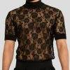 Mens Floral Lace See Through High Neck Short Sleeve T-Shirt -Incerun Shop 6b180641 008b 43b3 9402 05742f3d49b6
