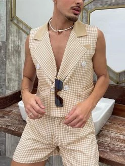 Men Plaid Double Breasted 2 Piece Set -Incerun Shop 6b3ea51b 03b8 4972 ba72 fe9679abb9d1