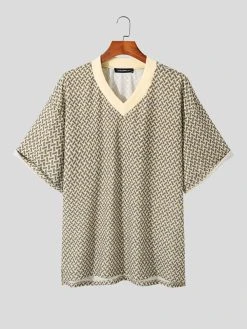 Mens Allover Print Contrast V-Neck T-shirt -Incerun Shop 6b3f3487 c1c5 418f 8e36 0468fb385f0e