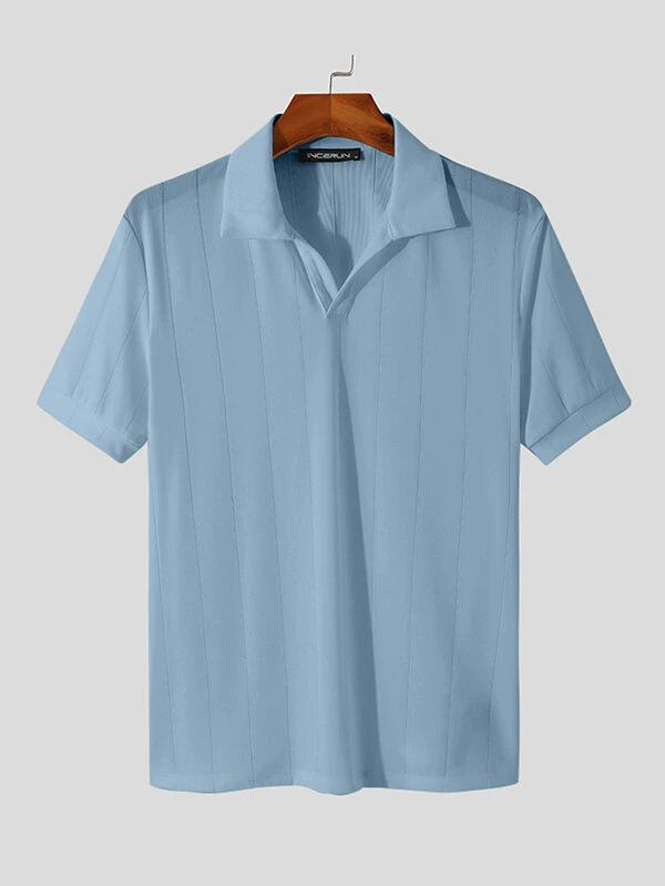 Mens Striped Slim Short Sleeve Lapel Shirt 10 Mens Striped Slim Short Sleeve Lapel Shirt - Image 8