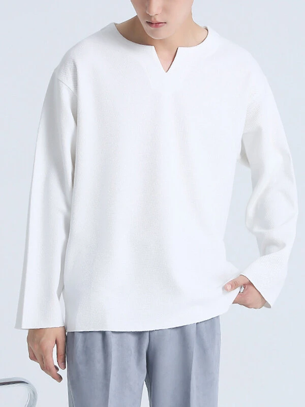 Mens Solid Notch Neck Crew Neck Casual T-shirt 6 Mens Solid Notch Neck Crew Neck Casual T-shirt - Image 4