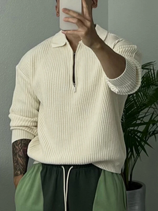 Mens Solid Knit Quarter Zip Long Sleeve Golf Shirt 5 Mens Solid Knit Quarter Zip Long Sleeve Golf Shirt - Image 3