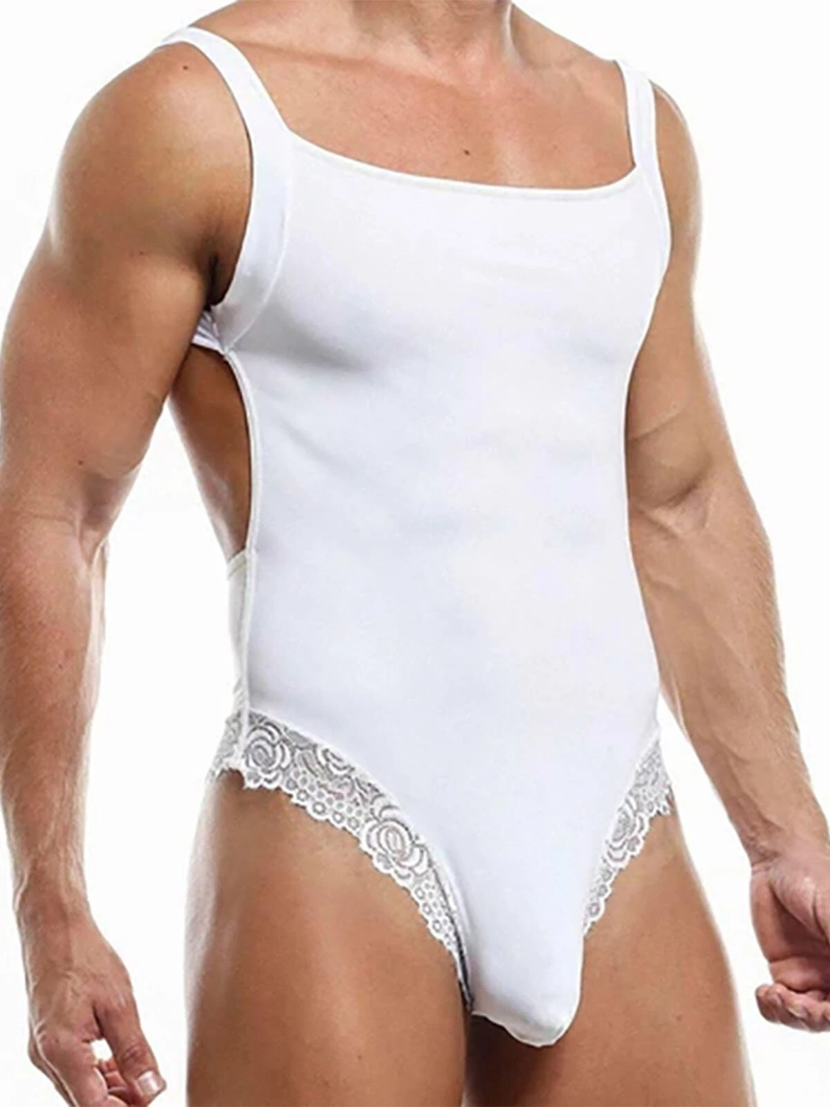 Mens Lace Trim Solid Color Sleeveless Jumpsuit 4 Mens Lace Trim Solid Color Sleeveless Jumpsuit - Image 2