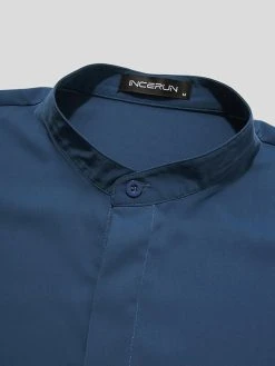 Men's Stand-up Collar Ice Silk Long-sleeved Shirts -Incerun Shop 6d876f96 697d 4083 a64d 0757815bd591