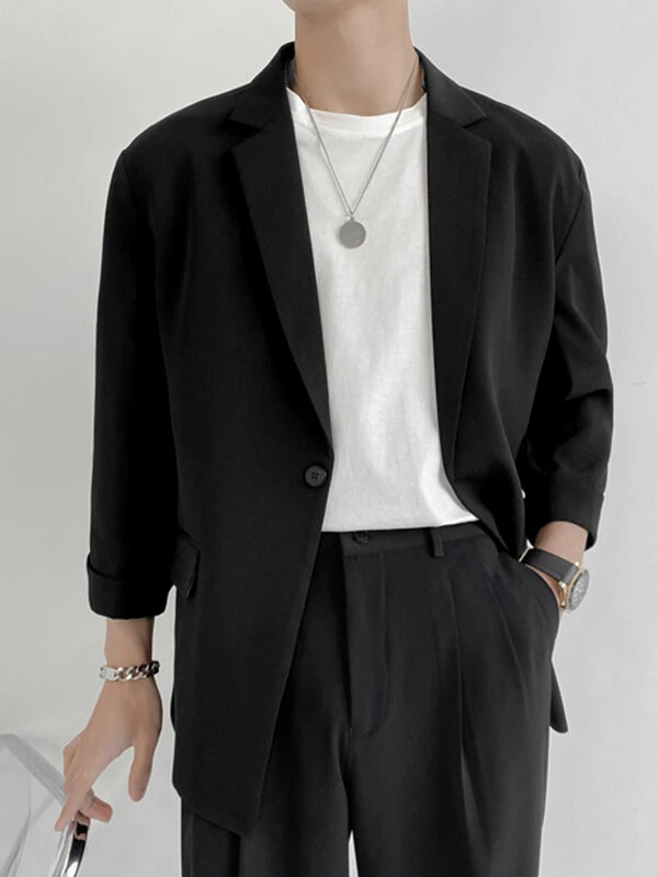 Mens Solid Color Three-quarter Sleeve Blazer 8 Mens Solid Color Three-quarter Sleeve Blazer - Image 6