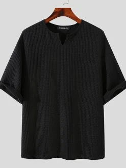 Men V-neck Half-sleeve Solid Color T-Shirt -Incerun Shop 6e8a4953 9901 4484 82cd 307e72e16512