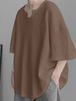 Mens Waffle Knit Notched Neck Drop Shoulder Loose T-Shirt -Incerun Shop 6fb49797 afa0 40c3 9330 f89fe9c0d5d0