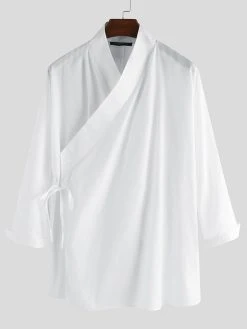 Mens Solid Color Cotton Linen Long Sleeve Shirt -Incerun Shop 704c5811 0e49 4119 a82f b1fa3d899718