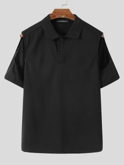 Mens Hollow Shoulder Lapel Short Sleeve T-Shirt -Incerun Shop 7058aebc 4096 4427 ba65 de725d1d9b08