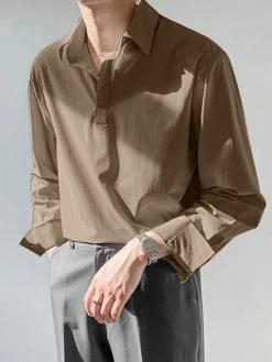 Mens Solid Lapel Long Sleeve Loose Shirt -Incerun Shop 7090129a 3d12 4116 a50b e55c5c36786e
