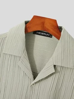 Mens Textured Stripe Camp Collar Pocket Shirt -Incerun Shop 71339076 1e15 4d51 949d f5ecc88fd890