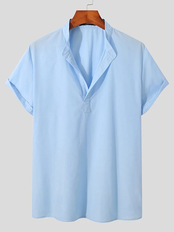 Mens Stand Collar Basic Designed Casual Shirt 6 Mens Stand Collar Basic Designed Casual Shirt - Image 4