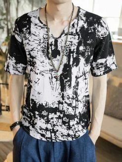 Mens Print Loose V-Neck T-Shirts -Incerun Shop 71eb397d dc73 4362 a681 3725b950edc1