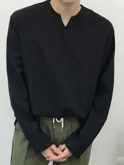 Men V Neck Long Sleeve T-Shirt