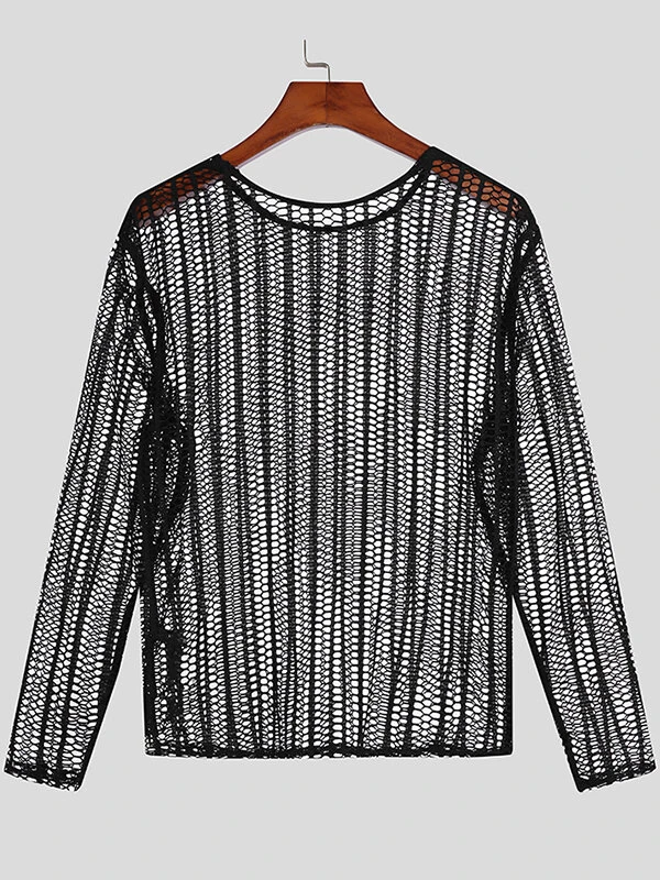 Mens See Through Mesh Long Sleeve T-Shirt 6 Mens See Through Mesh Long Sleeve T-Shirt - Image 4
