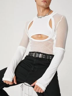 Mens Mesh Patchwork Cutout Long Sleeve T-Shirt -Incerun Shop 72d17483 0b9b 4cd7 93c7 c93375f0400d