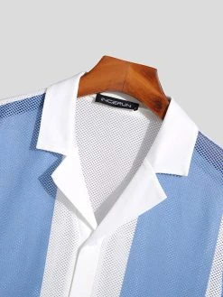 Mens Mesh Color Block Patchwork Revere Collar Short Sleeve Shirt 13 Mens Mesh Color Block Patchwork Revere Collar Short Sleeve Shirt -Incerun Shop 7337d576 bf98 430f b380 a9c03f8210d9
