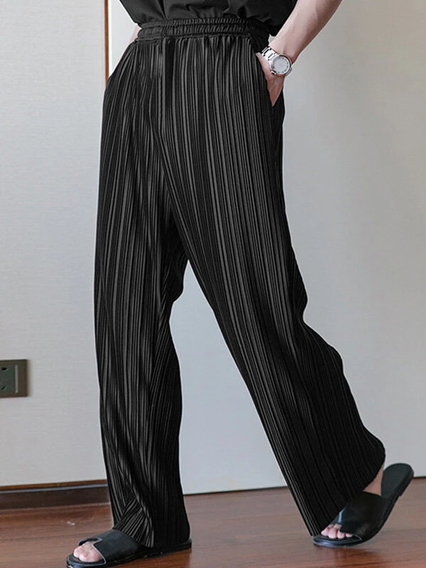 Mens Textured Striped Straight Loose Fit Pants 3 Mens Textured Striped Straight Loose Fit Pants