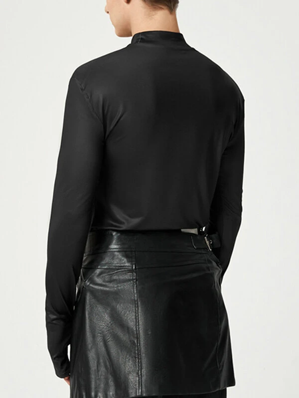 Mens Print Long Sleeve Half-collar T-shirt 4 Mens Print Long Sleeve Half-collar T-shirt - Image 2