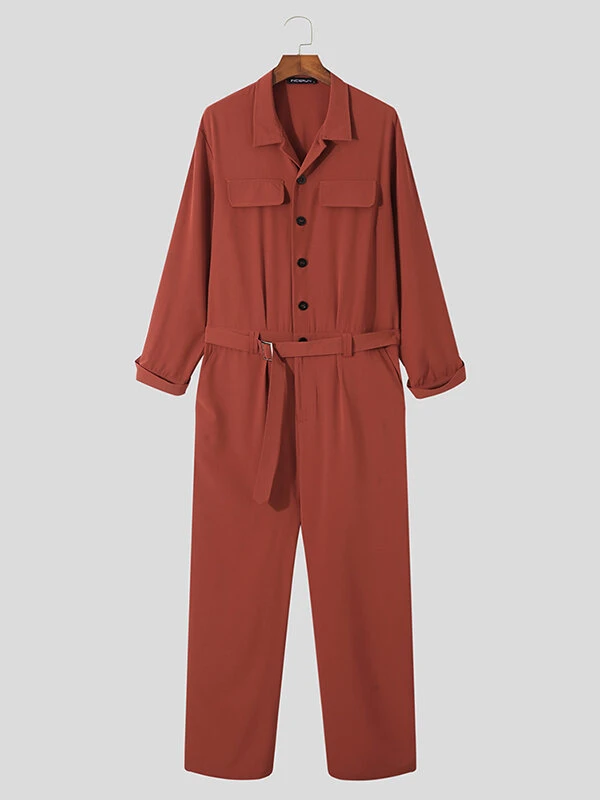Mens Belted Long Sleeve Casual Jumpsuit 6 Mens Belted Long Sleeve Casual Jumpsuit - Image 4