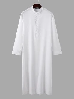 Mens Muslim Solid Long Sleeve Stand Collar Robes -Incerun Shop 752fdedc b8ca 44a8 9742 43e6d491b304