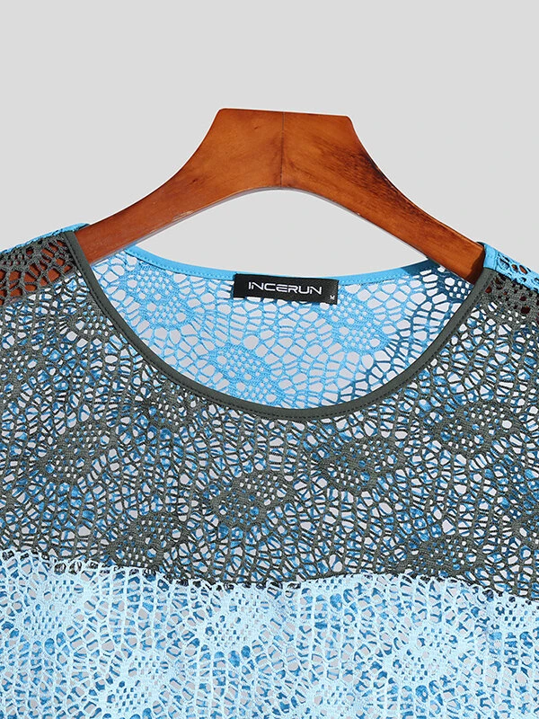 Mens Lace Hollow Out Color Block Vest 7 Mens Lace Hollow Out Color Block Vest - Image 5