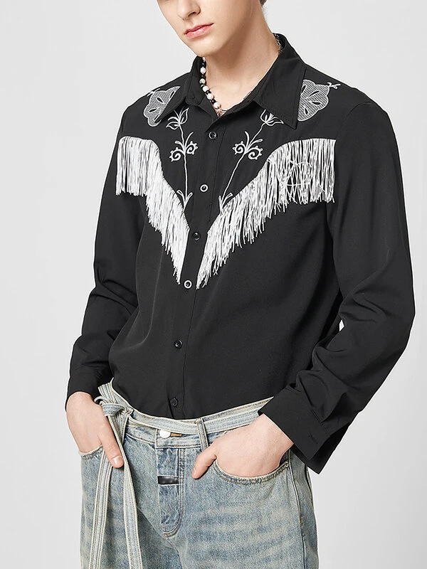 Mens Tassels Embroidered Fringe Long Sleeve Shirt 3 Mens Tassels Embroidered Fringe Long Sleeve Shirt