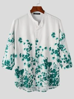 Mens Floral Plant Print Stand Collar 3/4 Sleeve Shirt 11 Mens Floral Plant Print Stand Collar 3/4 Sleeve Shirt -Incerun Shop 76d1034d 2ebc 4a11 91f5 5db64c495317