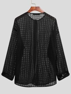 Mens Casual Mesh Check Long-sleeved Shirts -Incerun Shop 7706c97a 354d 4ea1 aa94 be9f6ecaa196