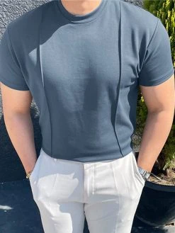 Mens Solid Pintuck Detail Crew Neck Short Sleeve T-Shirt 12 Mens Solid Pintuck Detail Crew Neck Short Sleeve T-Shirt -Incerun Shop 77473bc6 f618 4cce 8a5d dbcc295a8fa2