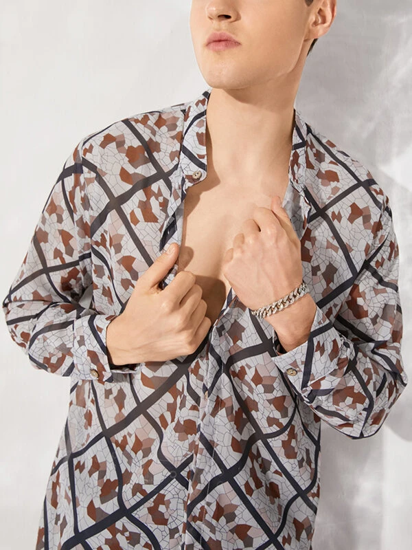 Men See Through Stained Glass Print Shirt 4 Men See Through Stained Glass Print Shirt - Image 2