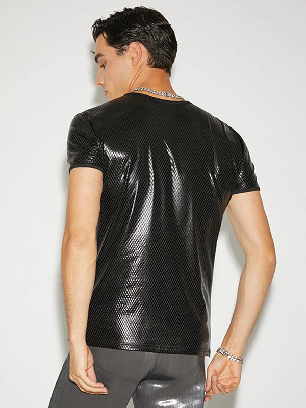 Mens Shiny Metallic Love Heart Patch T-Shirt 5 Mens Shiny Metallic Love Heart Patch T-Shirt - Image 3