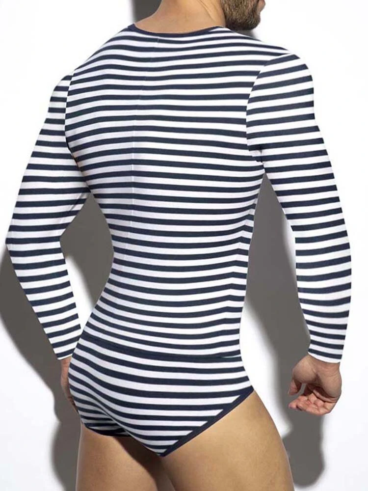 Mens Sexy Striped Zipper Long Sleeve Jumpsuit 6 Mens Sexy Striped Zipper Long Sleeve Jumpsuit - Image 4