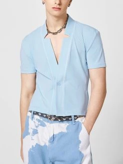 Mens Topstitching V-Neck Short Sleeve Crop Shirt 13 Mens Topstitching V-Neck Short Sleeve Crop Shirt -Incerun Shop 79739727 e6ef 4b89 9ead 57d39ebb9e15