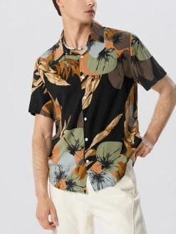 Mens Plant Print Lapel Short Sleeve Shirt -Incerun Shop 79b8875b 5016 4e80 863a cf80f9794985