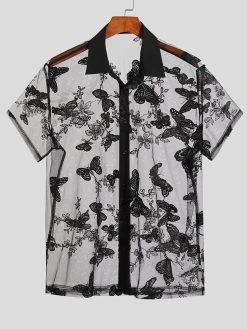 Mens Butterfly Mesh See Through Lapel Shirt -Incerun Shop 7af8d2c5 8399 4f88 aee1 bc5fc72685f4