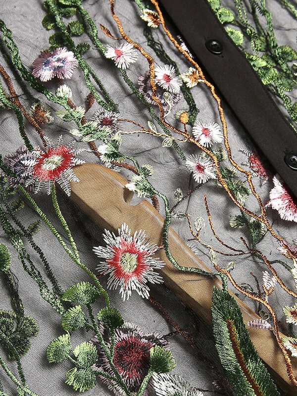 Men Plant Floral Embroidery Thin See Through Fashion Shirt 12 Men Plant Floral Embroidery Thin See Through Fashion Shirt - Image 10