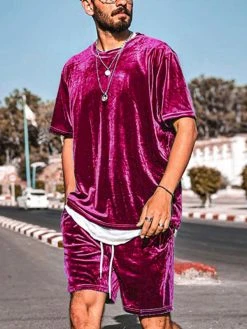 Mens Velvet Solid Crew Neck Casual Two Pieces Outfits -Incerun Shop 7b2a259c 43f4 4332 a26d f3fa48bbf3b3