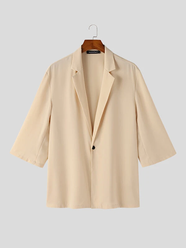 Mens Solid Lapel One Button 3/4 Sleeve Casual Blazer 6 Mens Solid Lapel One Button 3/4 Sleeve Casual Blazer - Image 4